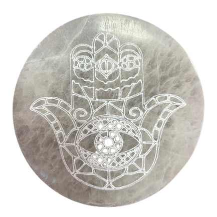 Selenite Charging Plate With Hamsa Hand Design (10cm)