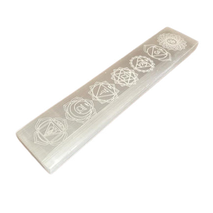 Selenite Charging Bar With Chakra Symbol Design (20cm)