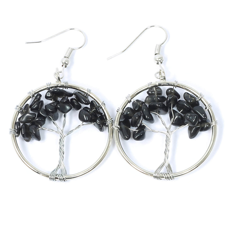 Black Obsidian Tree Of Life Earrings