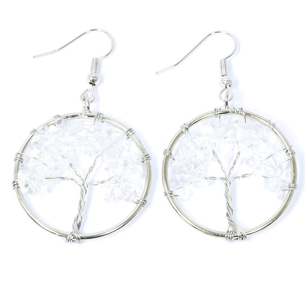 Clear Quartz Tree Of Life Earrings