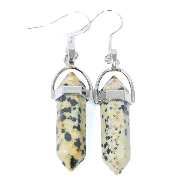 Dalmatian Jasper Crystal Point Earrings