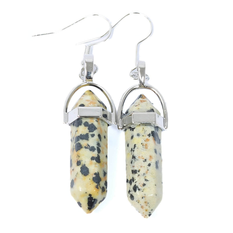 Dalmatian Jasper Crystal Point Earrings