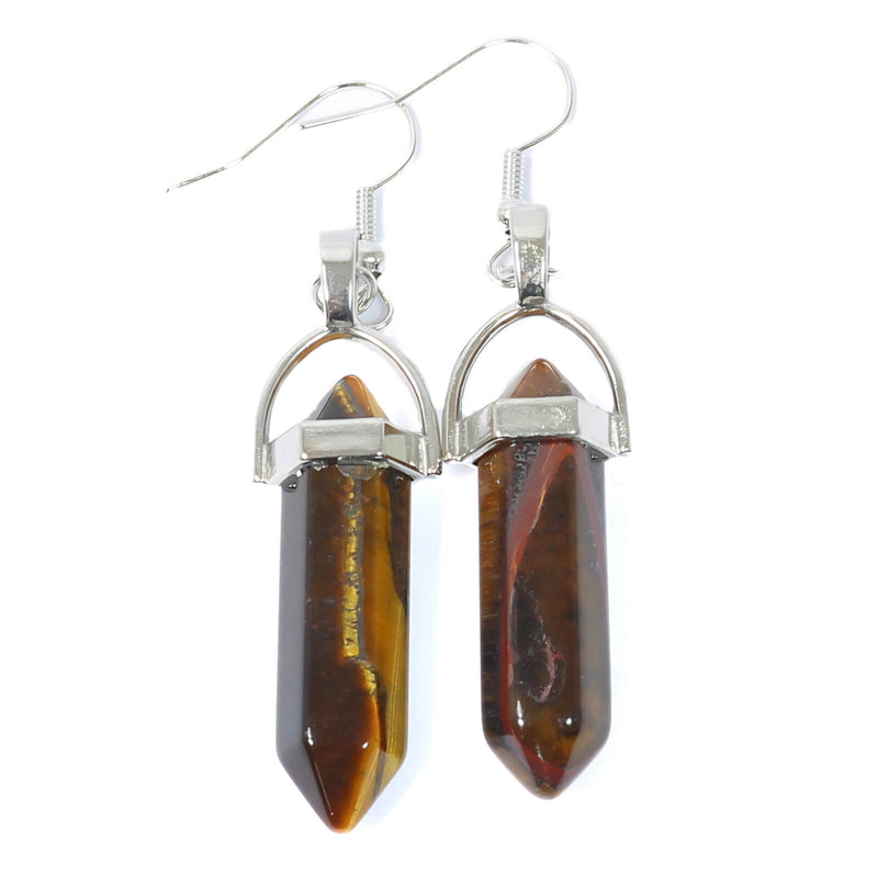 Gold Tigers Eye Crystal Point Earrings