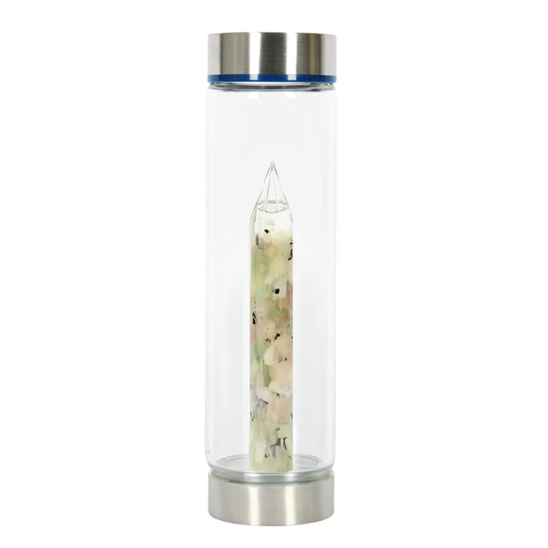 Bewater Love Fertility Glass Bottle - Rose Quartz, Green Aventurine & Rainbow Moonstone Crystal