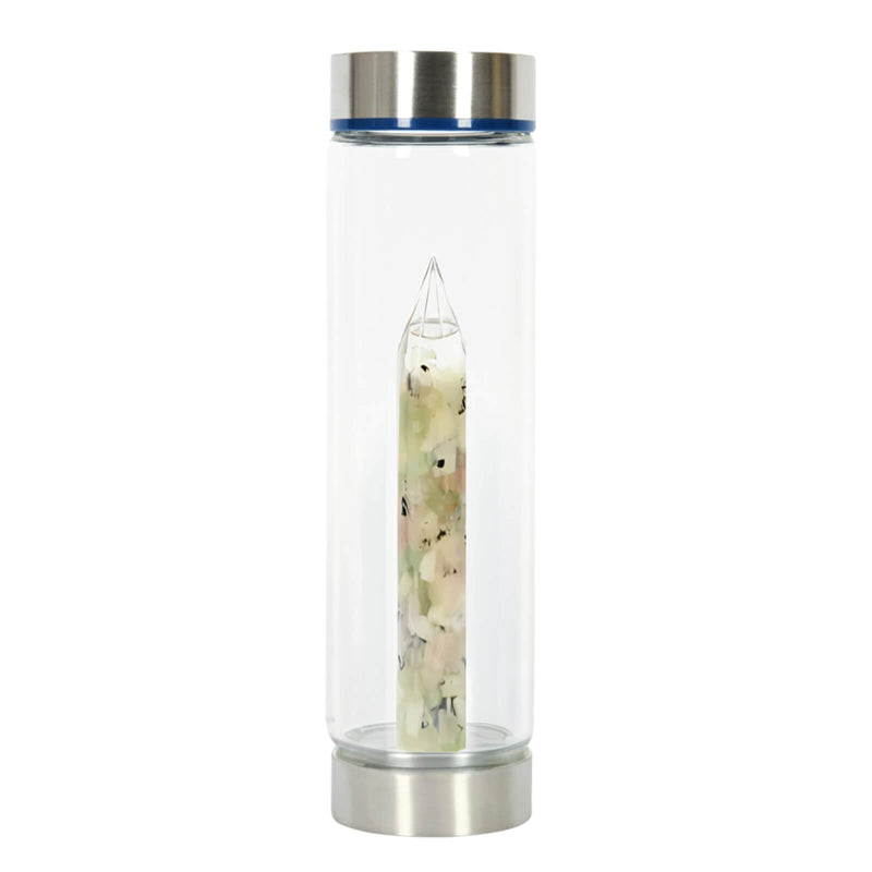 Bewater Love Fertility Glass Bottle - Rose Quartz, Green Aventurine & Rainbow Moonstone Crystal