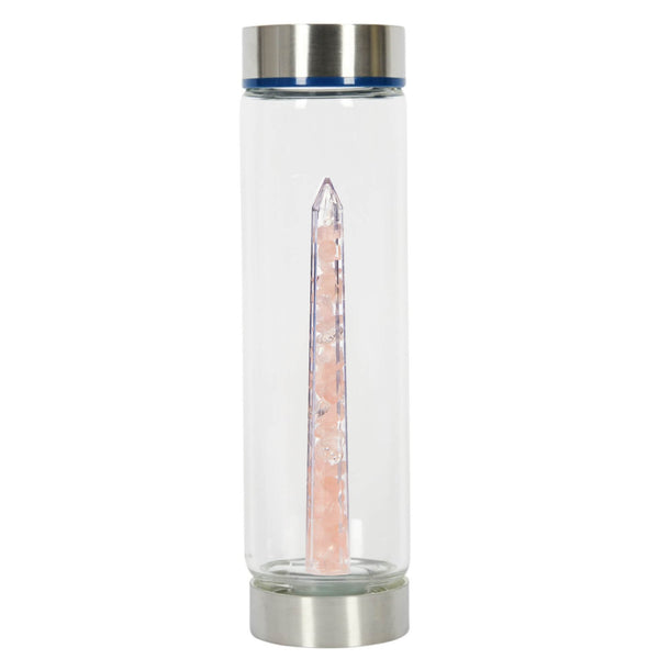 Bewater Love Harmony Glass Bottle - Rose Quartz and Clear Quartz Crystal