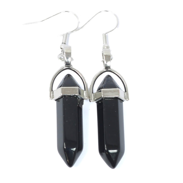 Black Onyx Crystal Point Earrings