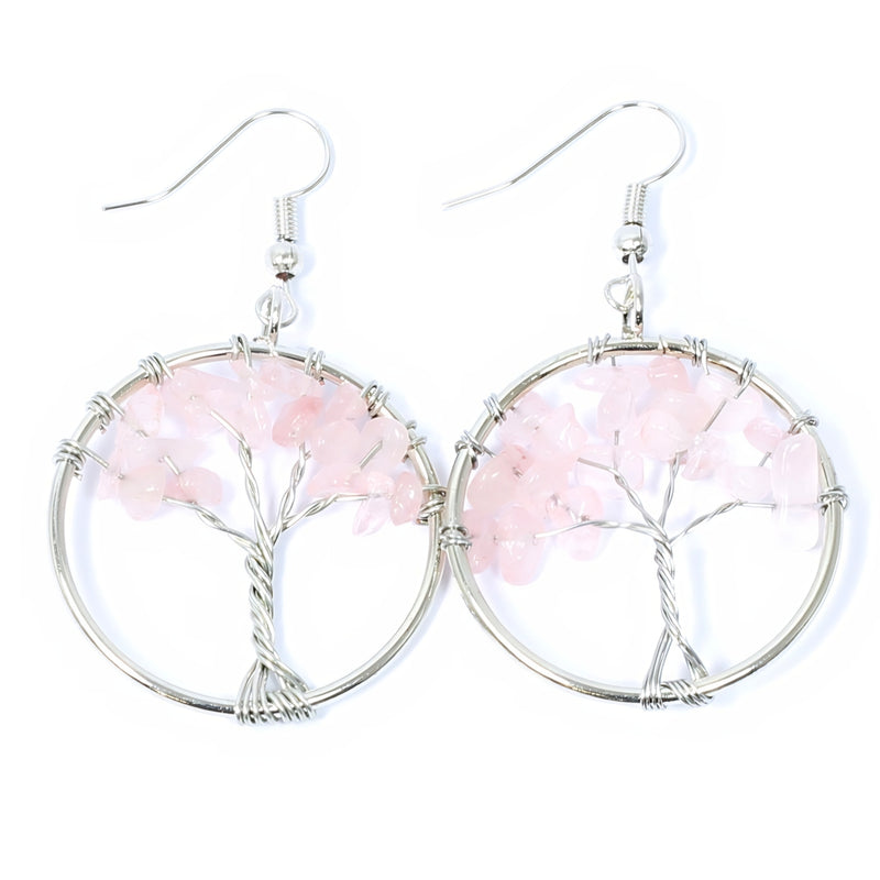 Rose Quartz Tree Of Life Earrings