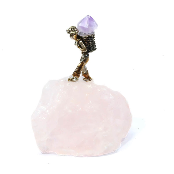 Rose Quartz Crystal With Miner Figure