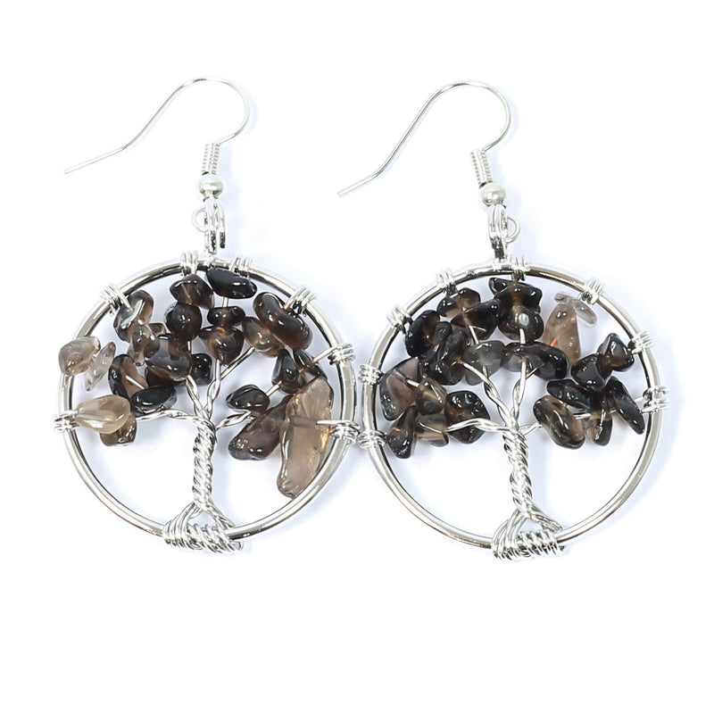 Smokey Quartz Tree Of Life Earrings