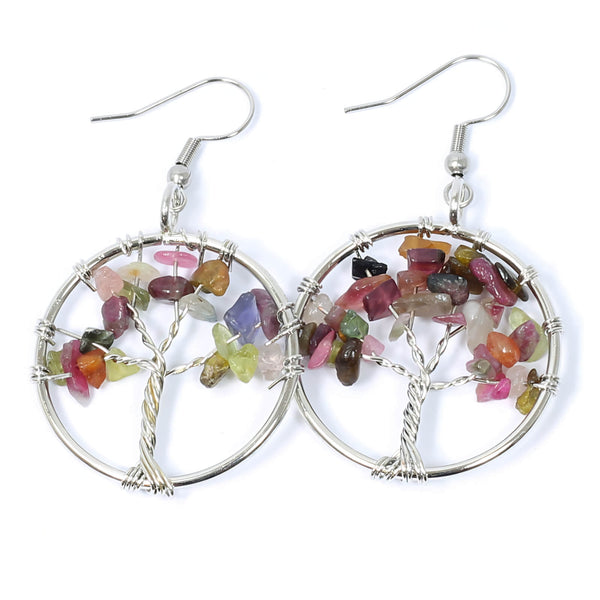 Watermelon Tourmaline Tree Of Life Earrings