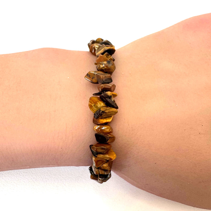 Gold Tigers Eye Stone Chip Adjustable Bracelet