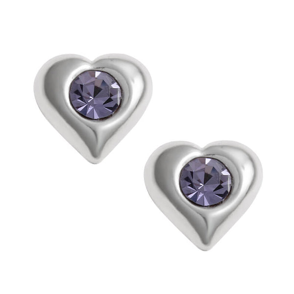 Tanzanite Puff Heart Stud Earrings - Sterling Silver